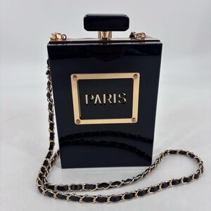 Take Me To Paris Art Deco Lucite Chain Link Perfume Bottle Clutch Crossbody